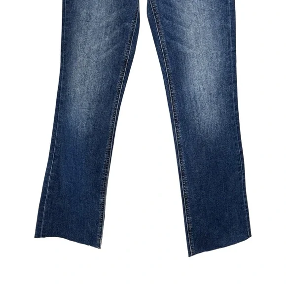 Oat Mid Rise Mini Cropped Flare Blue Jeans Raw Hem NWT Women's Size 24 or 00 - Picture 4 of 12